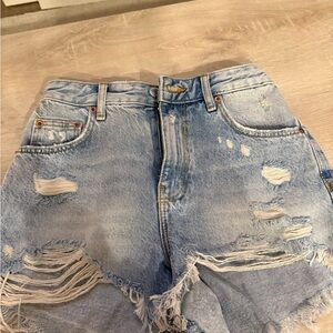Zara Blue Jean Shorts with Distressed Frayed Design